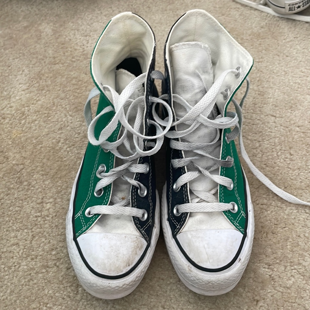 Custom Green And Black Size 6.5 Converse Hi Top Sneakers
